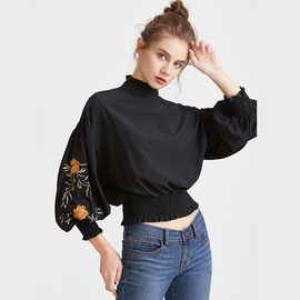 2017 Fashionable black embroidered blouses for women