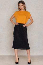 Women Clothing 2017 Midi Pleated Sparkle Skirt
