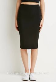 Stretch Knit Pencil Skirt Plain Black Body con Skirt For Women
